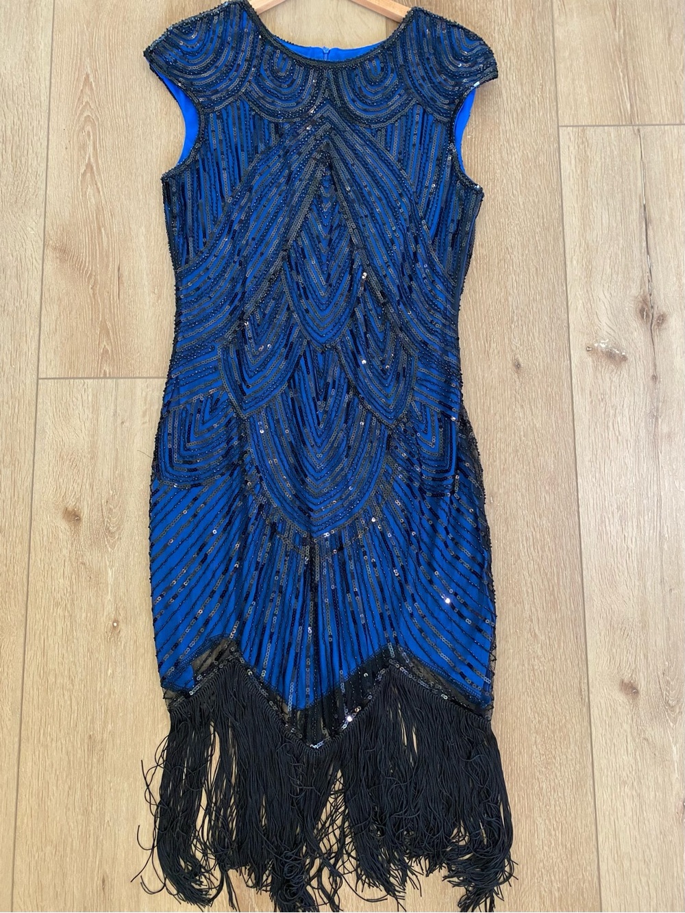 Fundaisy Dress Sequin Fringe Flapper Retro Inspired Party Blue and Black Size XL - Picture 2 of 7